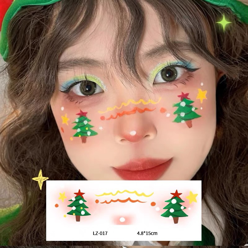ส่งด่วนได้น๊าา พร้อมส่ง ติดหน้าคริสต์มาสสุดฮิต มีหลายลายให้เลือก ปีใหม่ สติ๊กเกอร์แทททูแบบแปะ