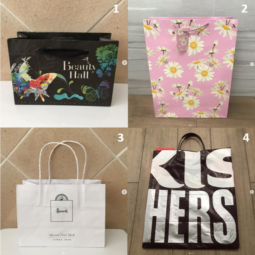 ถุง ถุงกระดาษ แบรนด์ Paragon the mall emporium, ลายดอกไม้ , Harrods , ถุงพลาสติก HERSHEY’S ของแท้ สภ