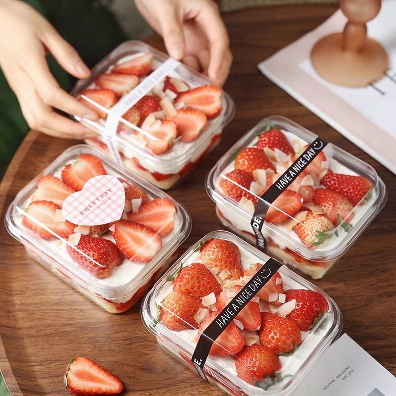 พร้อมส่ง (แพ็ค 25 ใบ) กล่องพลาสติกใส PET ฟู้ดเกรด ใส่เค้กสตรอเบอรี่ มูส ขนม