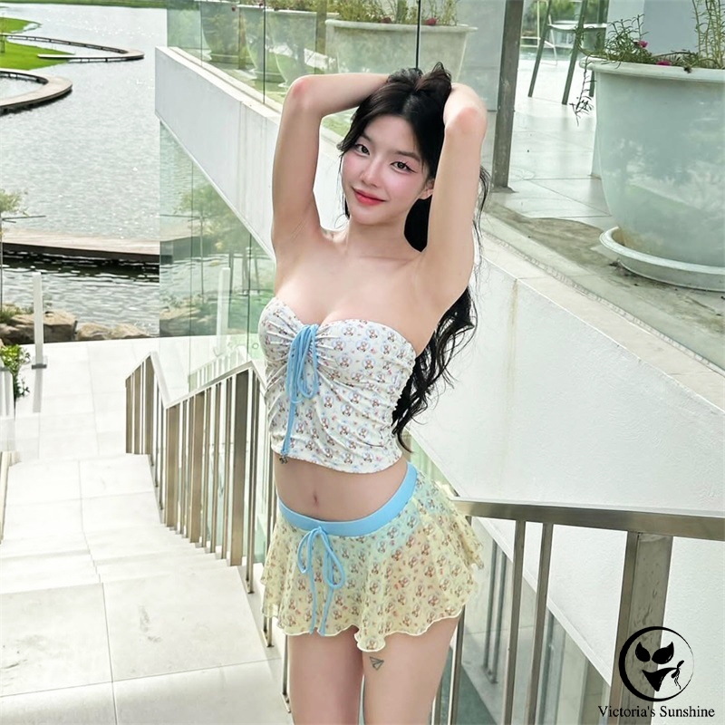 ชุดว่ายน้ำผู้หญิง กระโปรง ทูพีช เซ็กซี่ เกาะอก ชุดบิกีนี่ ลายหมีน่ารัก เที่ยวทะเล#547