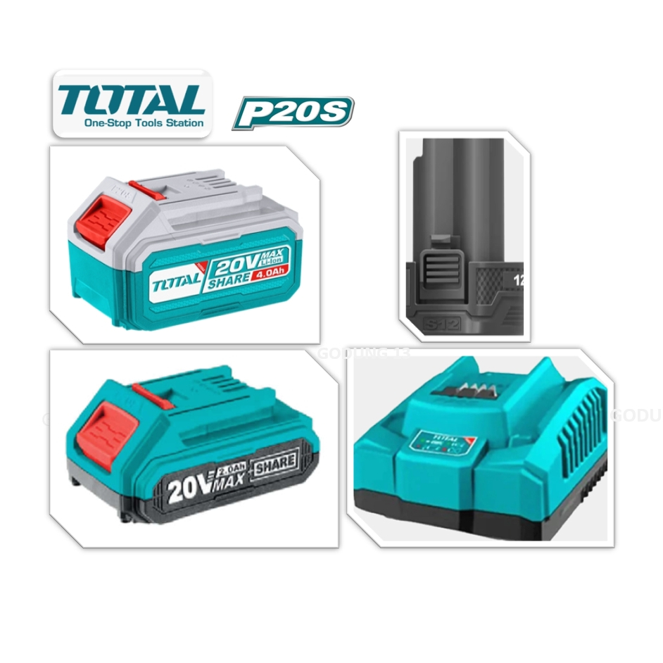 Total แบตเตอรี่ลิเธี่ยมไอออน (20V 4ah) / (20V 2ah) / (12V 1.5ah) และแท่นชาร์จแบตเตอรี่ 20V