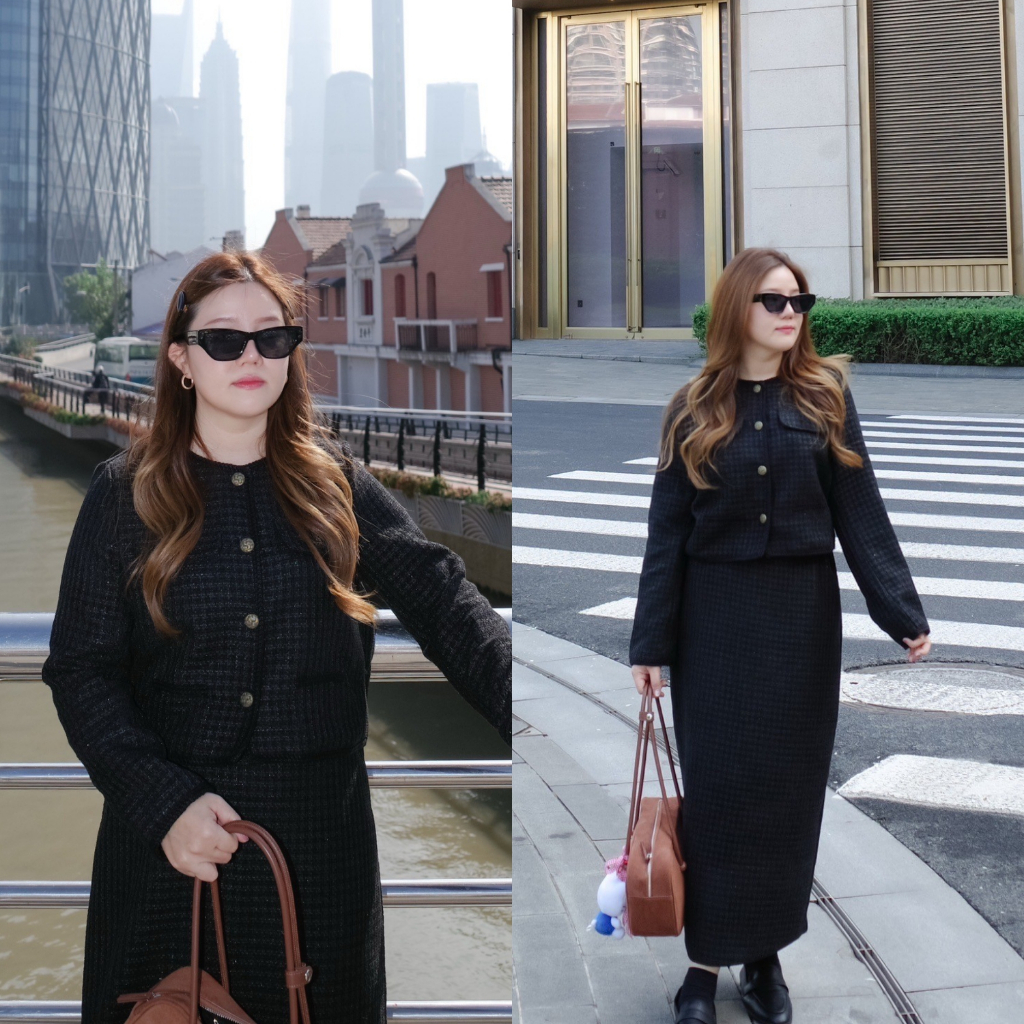 (❤️อกถึง 47") Flin Set Black ชุดเซตสาวอวบ ชุดเซต