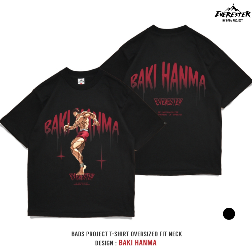 EVERESTER เสื้อยืด เสื้อคอฟิต Heavy Cotton เสื้อผู้ชาย Oversize รุ่น Baki ดำ เสื้อผ้าผู้ชาย EXP