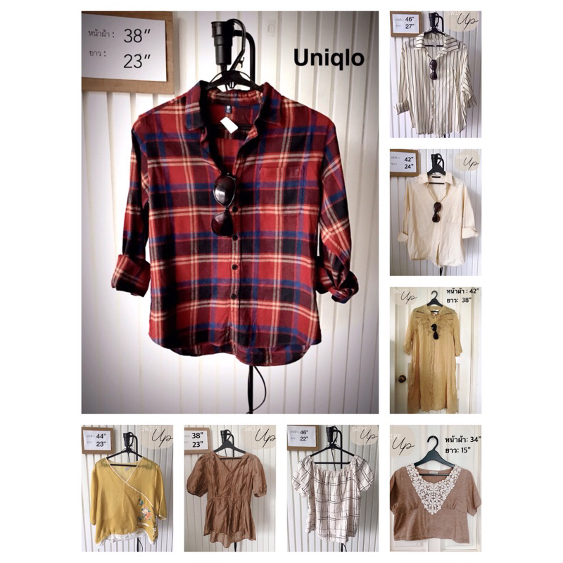 เสื้อเชิ้ตลายสก็อตสีแดง แบรนด์ Uniqlo แท้ สวยๆ( อ่านรายละเอียดแต่ละตัว ก่อนกดสั่งสินค้านะคะ)