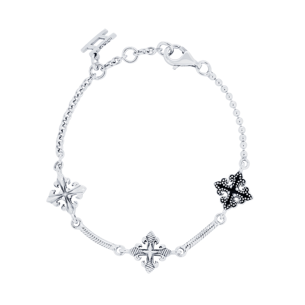AKE AKE Multi Cross Bracelet - Mini สร้อยข้อมือเงินแท้ 925 กางเขนอัศวินศักดิ์สิทธิ์ ลงดำขับลายพิเศษ