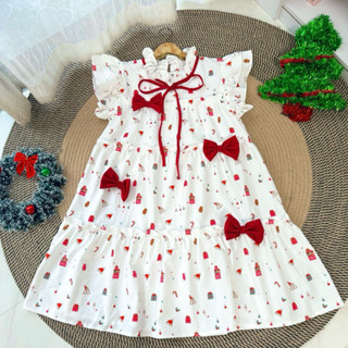 Dress ผูกโบว์แขนระบายชั้นทรงปล่อย ( B-01 แต่งโบว์ )