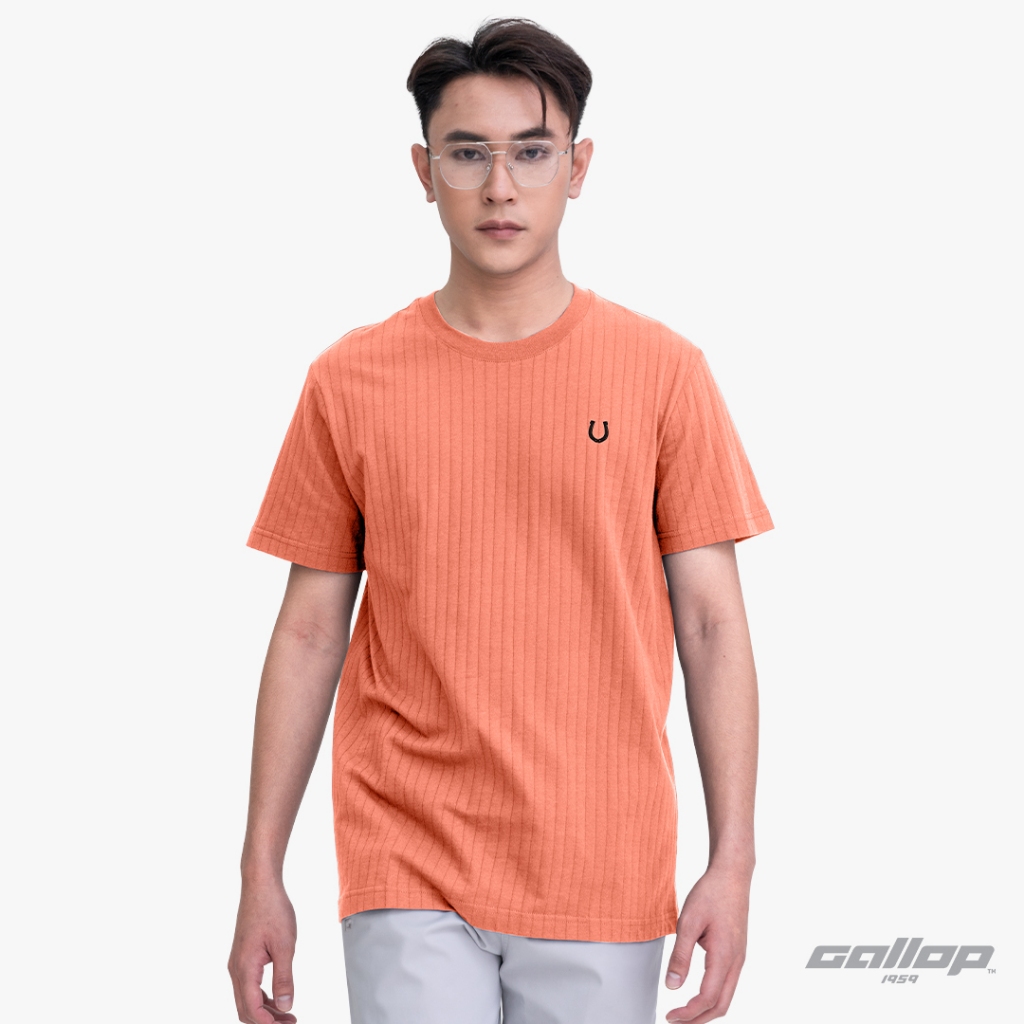 GALLOP : เสื้อยืดคอกลมผ้าชักร่องผู้ชาย (Rib) สีพื้น รุ่น GT9128 สี Hot Orange - ส้ม / ราคาปกติ 890.-