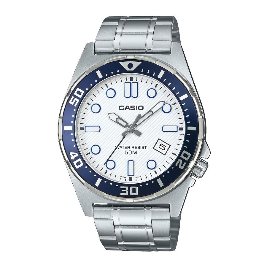 Casio Standard นาฬิกาข้อมือผู้ชาย สายสแตนเลส รุ่น MTD-135D-7A - สีขาว