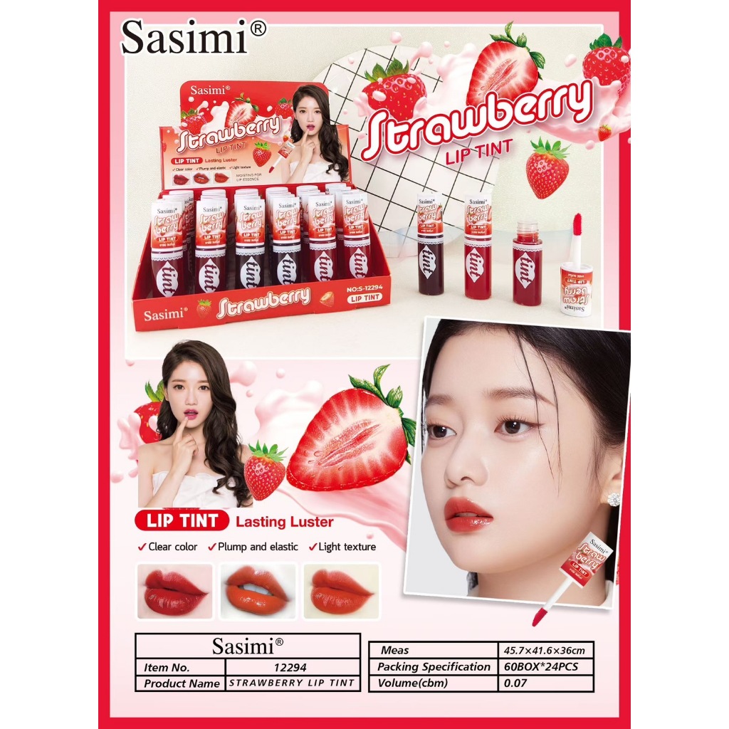 S-12294 Sasimi Strawbrry LIP Tin ลิปทินน่ารัก สีสันสดใส ติดทนนาน lcestor