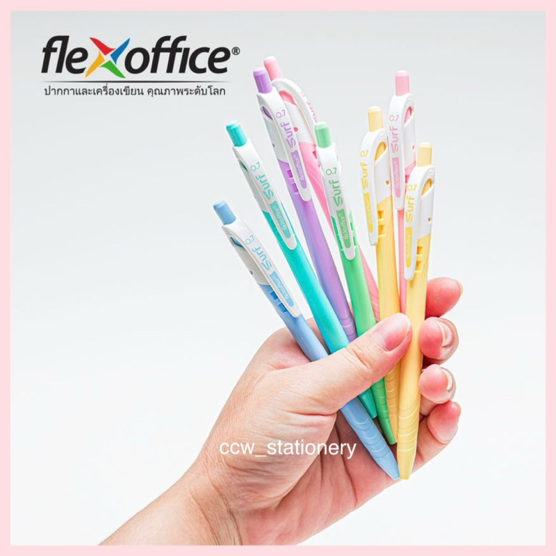 (5 ด้าม / 12 ด้าม) ปากกาลูกลื่น Flex Office หัว 0.7mm หมึกน้ำเงิน รุ่น Surf ด้ามสีพาสเทล สวย เขียนดีมากๆค่ะ (คละสีด้าม)