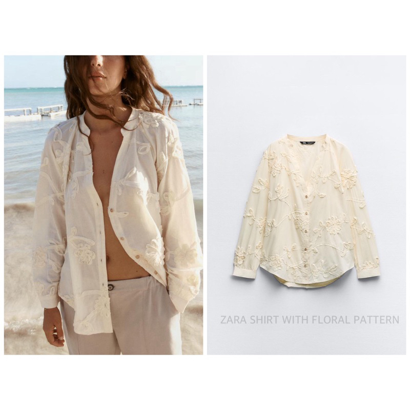 ZARA เสื้อเบลาส์ แต่งลายดอกไม้ แขนยาว SHIRT WITH FLORAL PATTERN (C0903)
