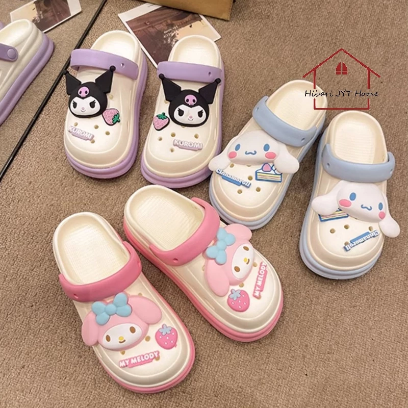 รองเท้าหัวโต รองเท้าแตะแบบสวม พื้นนิ่ม ใส่สบายเท้า แถมตัวการ์ตูนติดรองเท้า สไตล์เกาหลี