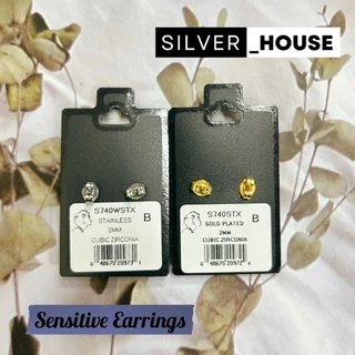 STUDEX ต่างหูสำหรับคนแพ้ง่ายนำเข้าจาก U.S.A. cubic zirconia 2mm./3mm./4mm./5mm. มีก้านสีทองและก้านสีเงิน(ก้านปกติ)