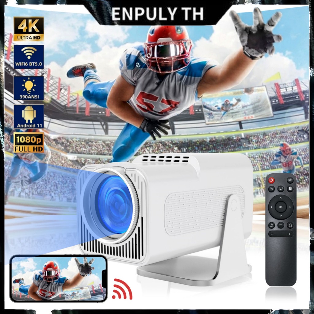 Hy320 สมาร์ทโปรเจคเตอร์ 400ANSI Android 12 Dual Wifi6 BT5.0 4K Home Cinema โปรเจคเตอร์กลางแจ้ง 1920*