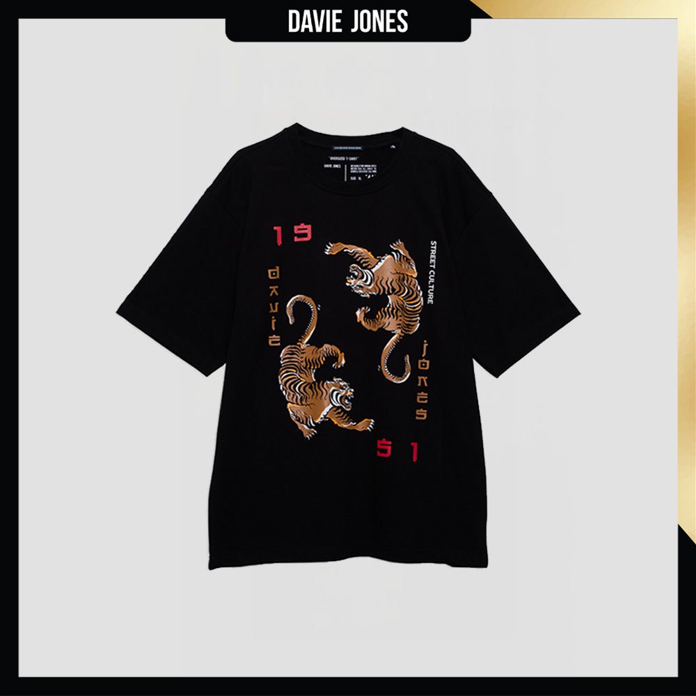 DAVIE JONES เสื้อยืด พิมพ์ลาย Graphic Oversized Fit T-Shirt TB0292 สีดำ