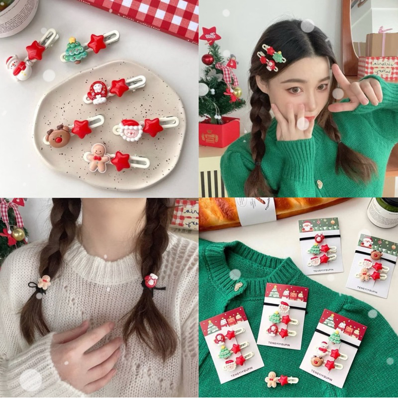 {พร้อมส่ง}กิ๊บติดผมคริสต์มาส กิ๊บหนีบผมคริสต์มาส ยางมัดผมคริสต์มาส กิ๊บเขากวาง สไตล์เกาหลี