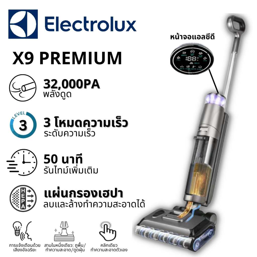 Enolux เครื่องดูดฝุ่นไร้สาย X7Premium เครื่องดูดฝุ่นเปียกและแห้งสมาร์ท Dual-Sided EDGE จอแสดงผล LCD เครื่องซักผ้าถูพื้น