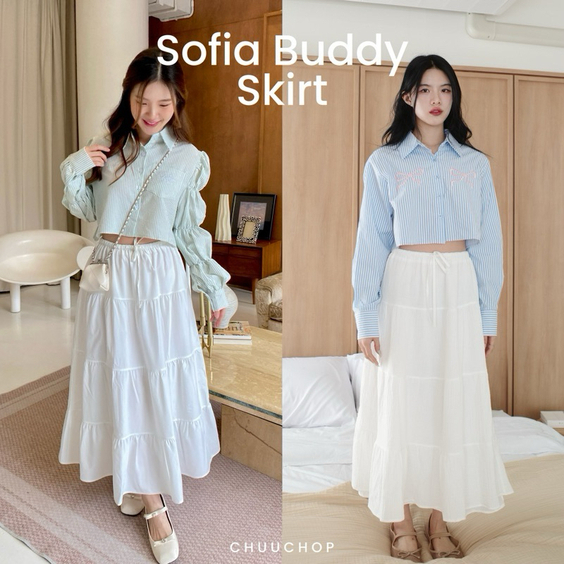 chuuchop sofia buddy skirt กระโปรงยาวสีขาว เนื้อผ้าผ้าสาลู