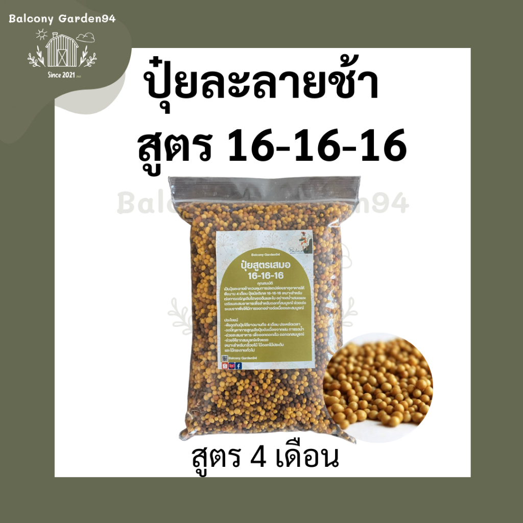 ปุ๋ยละลายช้าสูตร 16-16-16 บำรุงทั้งต้นทุกส่วน 4 เดือน