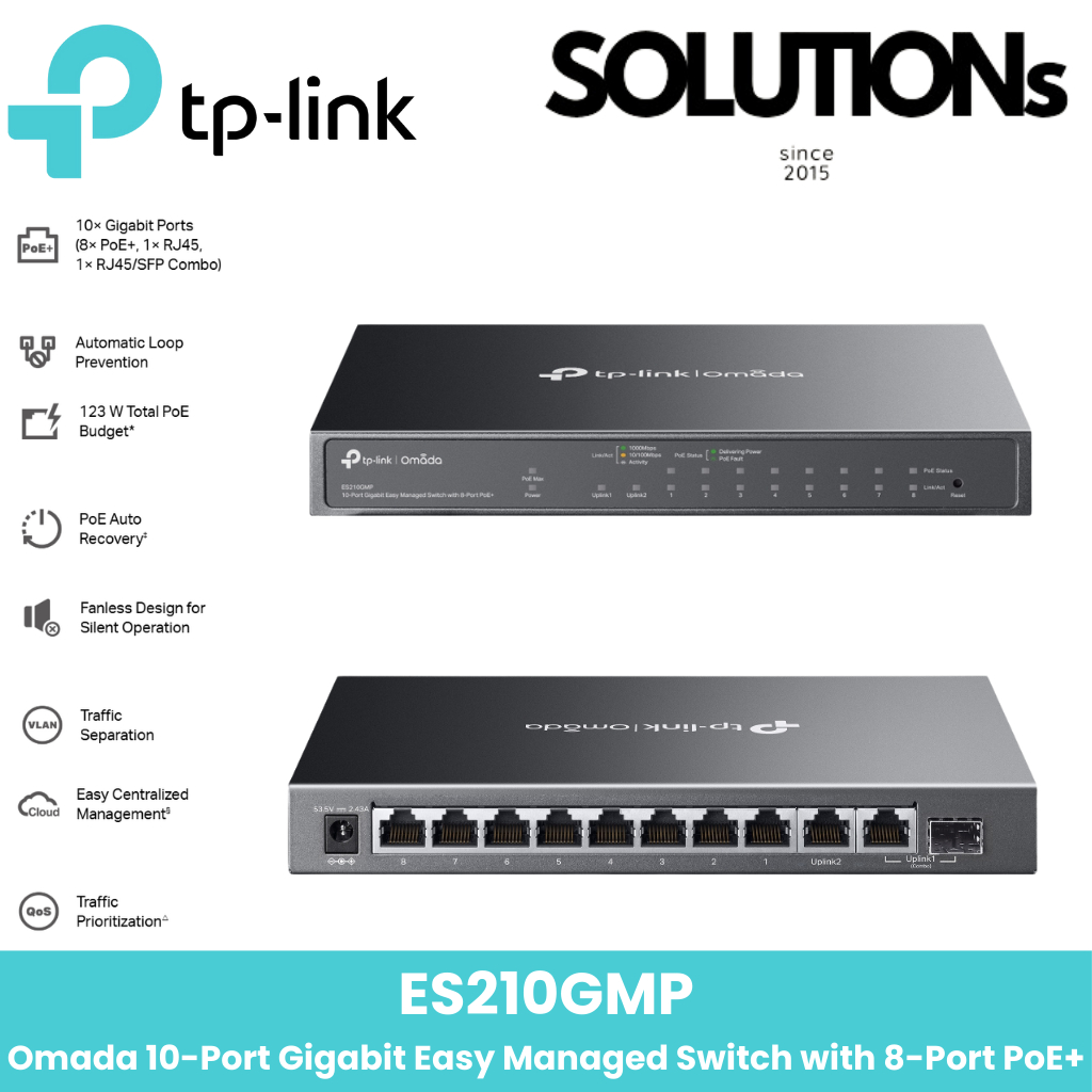 TP-LINK ES210GMP ผลิตภัณฑ์ใหม่ Omada 10-Port Gigabit Easy Managed Switch with 8-Port PoE+