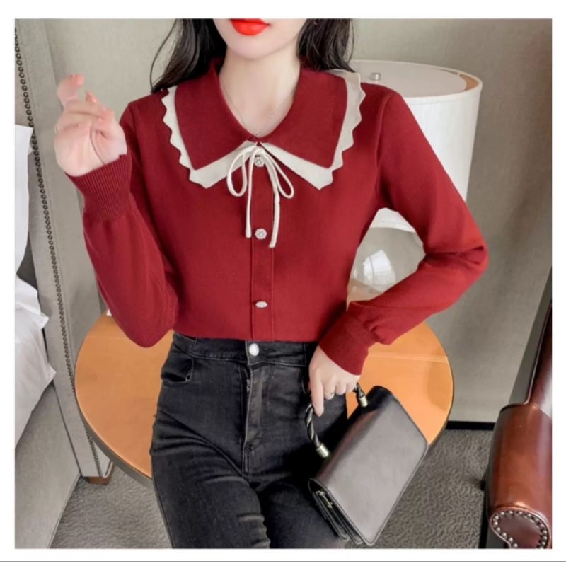 🚨 LTP 036 เสื้อไหมพหรม คอระบาย ผูกโบว์ ดระดุมมุก แขนจั้มเอวจั้ม #เสื้อไหมพหรม #เสื้อผ้าแฟชั่น #เสื้อ