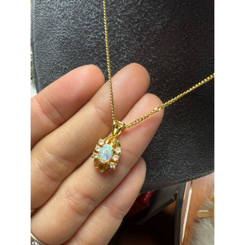 สร้อยคอชุปทองพร้อมจี้โอปอล์ตะขอตอก18kGp