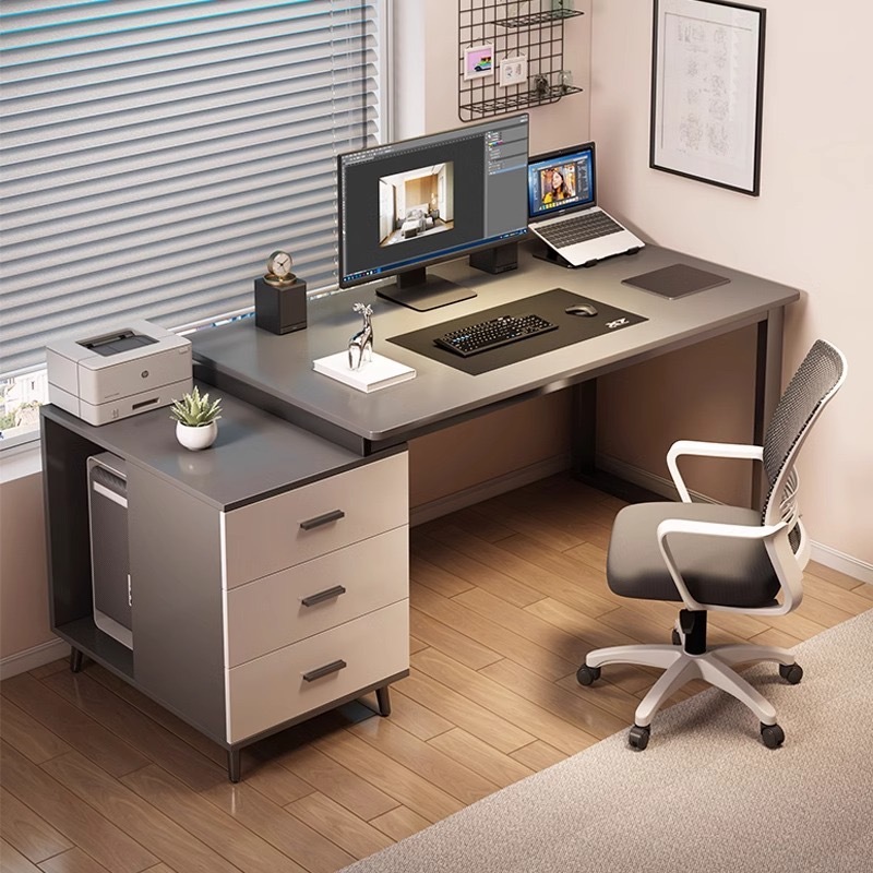 Computer Desk โต๊ะทำงาน โต๊ะคอมพิวเตอร์ ขนาด 100/120cm มีลิ้นชัก โครงเหล็กหนาแข็งแรง สวยโมเดิร์น