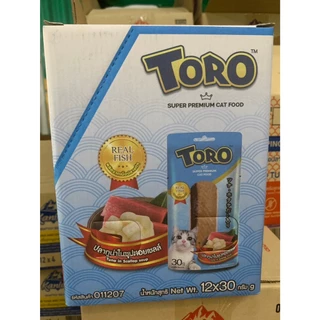 Toro Toro โทโร โทโร่ ขนมแมวปลาชิ้น ไก่ชิ้น ขนาด 30 กรัม [ยกกล่อง 12 ชิ้น]