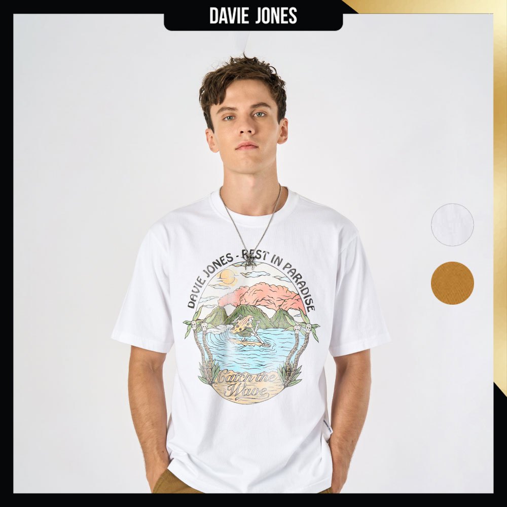 DAVIE JONES เสื้อยืด พิมพ์ลาย Graphic Oversized Fit T-Shirt WA0224 สีขาว น้ำตาล