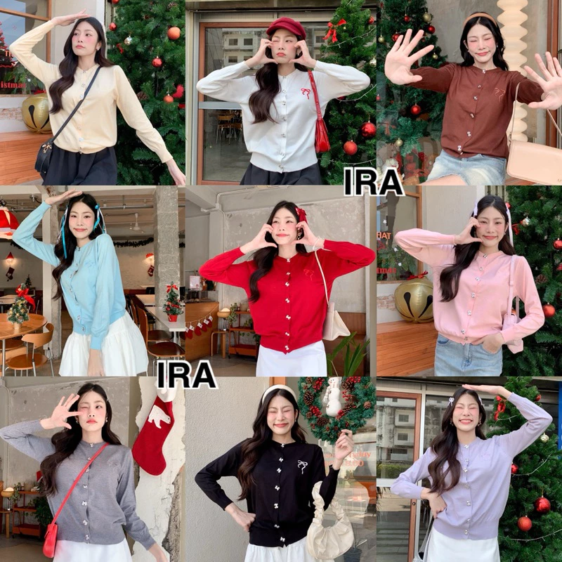 BY IRA (0271)🎀พร้อมส่ง🎀 เสื้อไหมพรมปักโบว์ที่อก แขนยาว กระดุมโบว์น่ารักสุดๆ