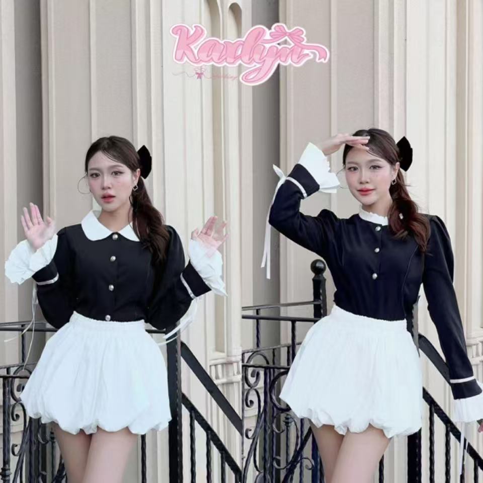 【Karlyn】เสื้อเเขนยาวคอปก สไตล์เสื้อสูท ตกเเต่งระบายเเขนอัดพลีท งานสวยดูเเพง #FZ-CC-G90