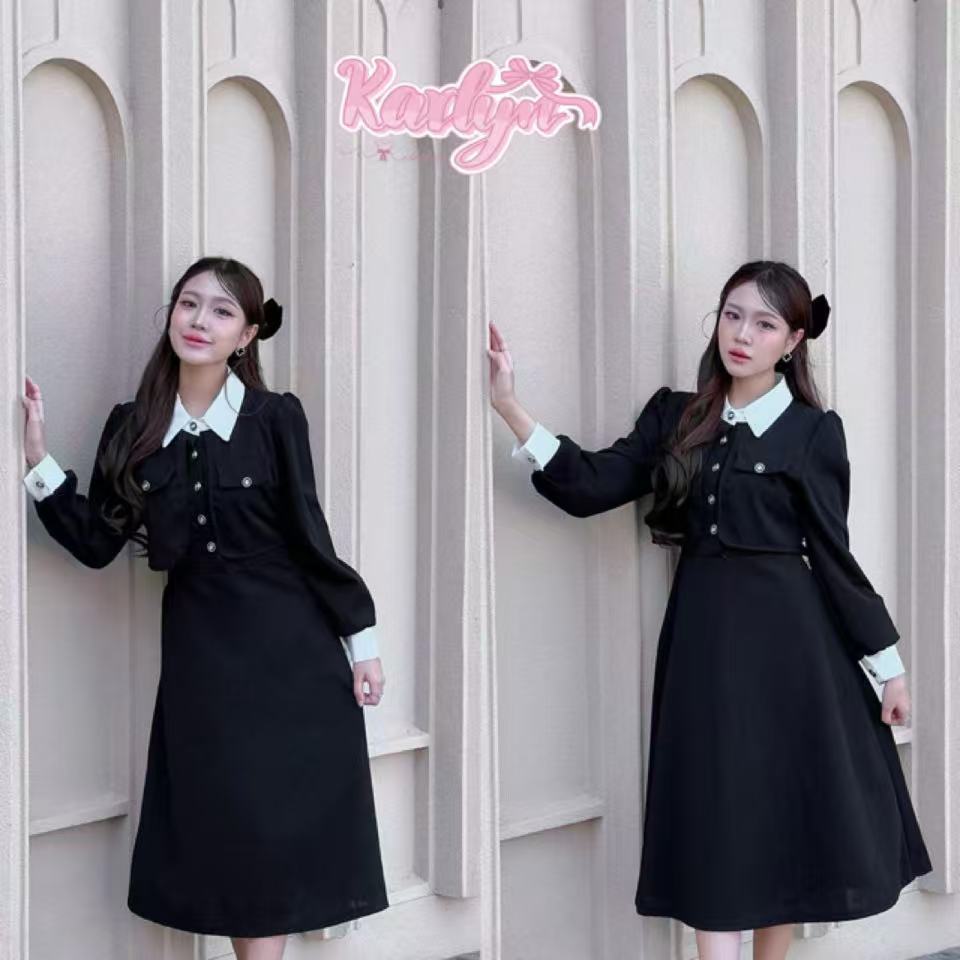 【Karlyn】ชุดเดรสคอปกแขนยาว เข้าทรง ใส่ทำงานได้  ทรงผู้ดีสุดๆ  สไตล์วินเทจ #FZ-CC-H08
