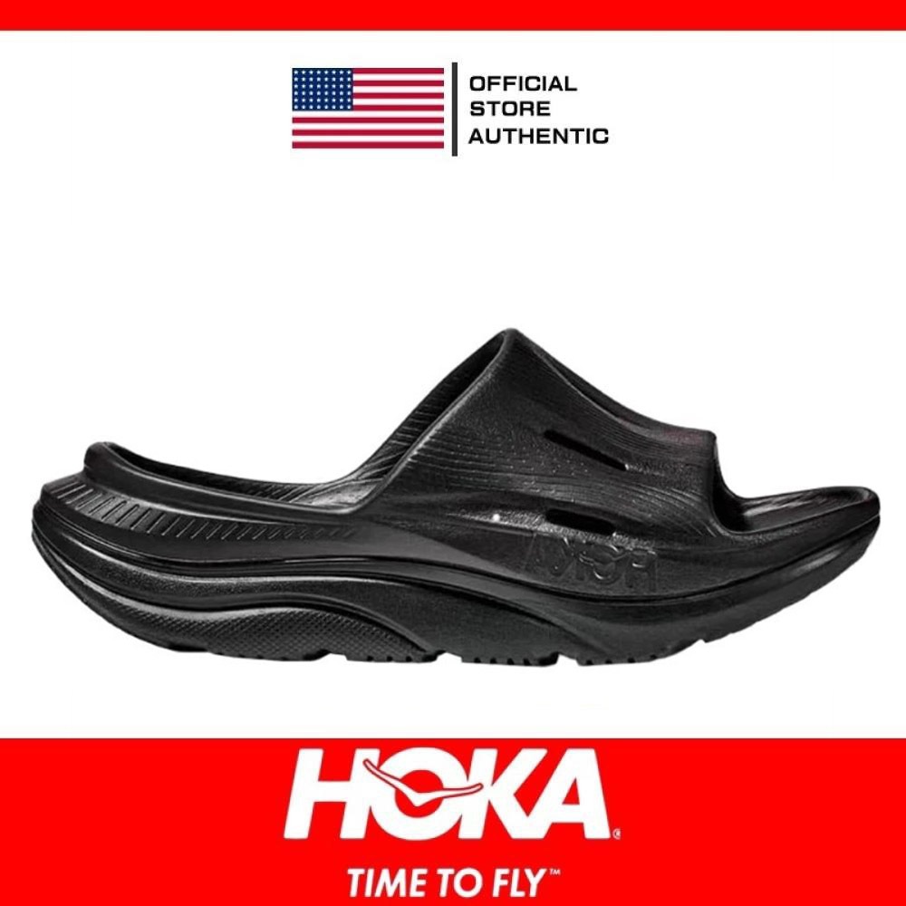 100% Original HOKA ONE ORA Recovery Slide 3 Rubber Bottom Slippers Black