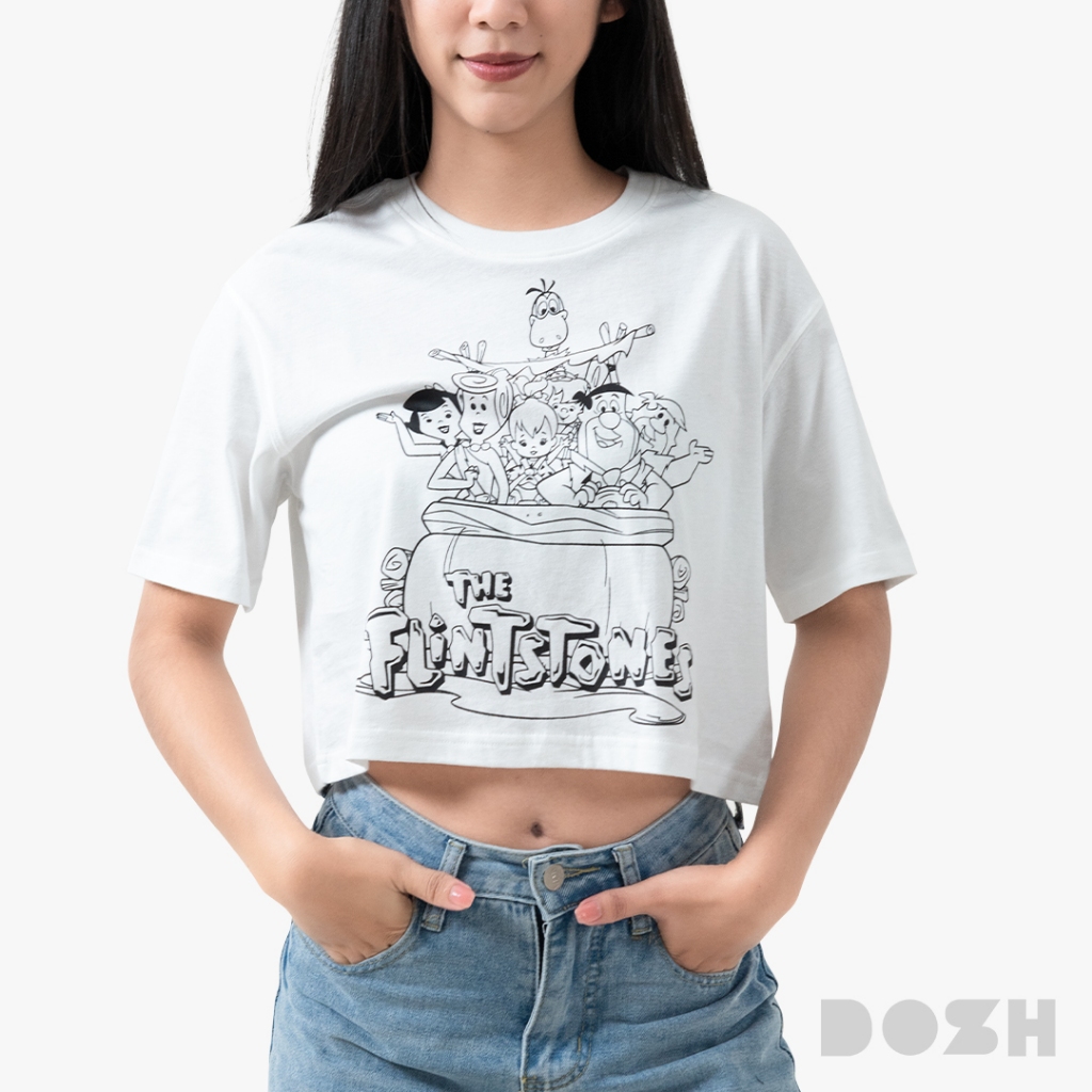 DOSH WOMEN'S CROPPED T-SHIRTS THE FLINTSTONES เสื้อยืดครอปผู้หญิง DFTWT1008-OW