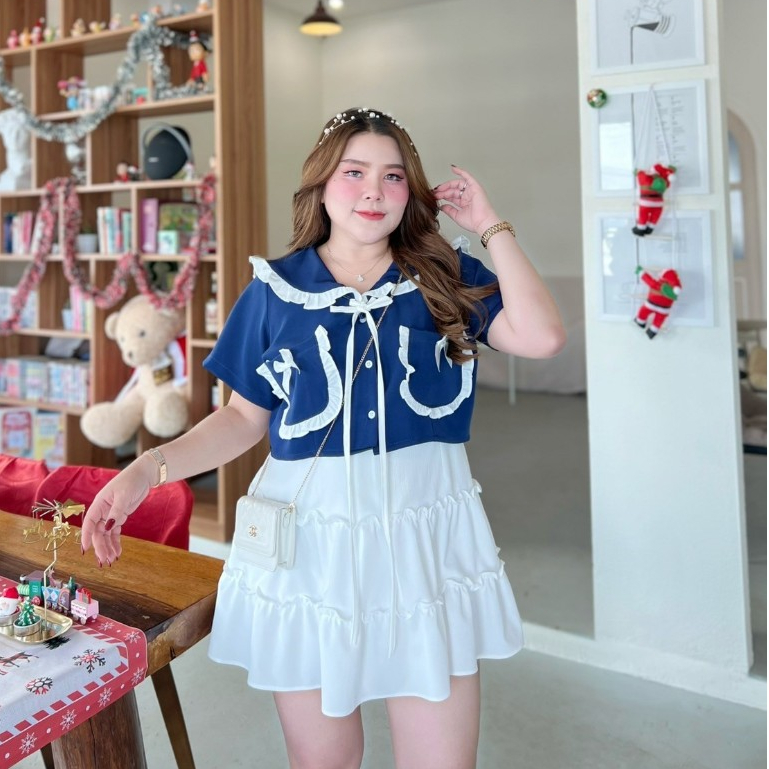 ชุดเซทสาวอวบ เซทครอปโบว์แต่งเป๋า+กระโปรงระบายชั้น ชุดเซทน่ารักๆ ออกงาน คาเฟ่ ทะเล เหมาะทุกโอกาส (06208)