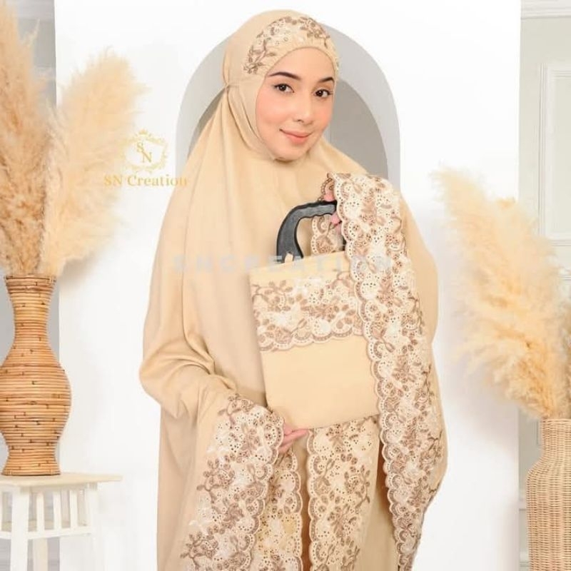 ผ้าละหมาดรุ่น sitikhadijah primiam ปักดอก เนื้อผ้า คอตตอนแท้ แถมฟรีกระเป๋า งานปักอินโดแท้