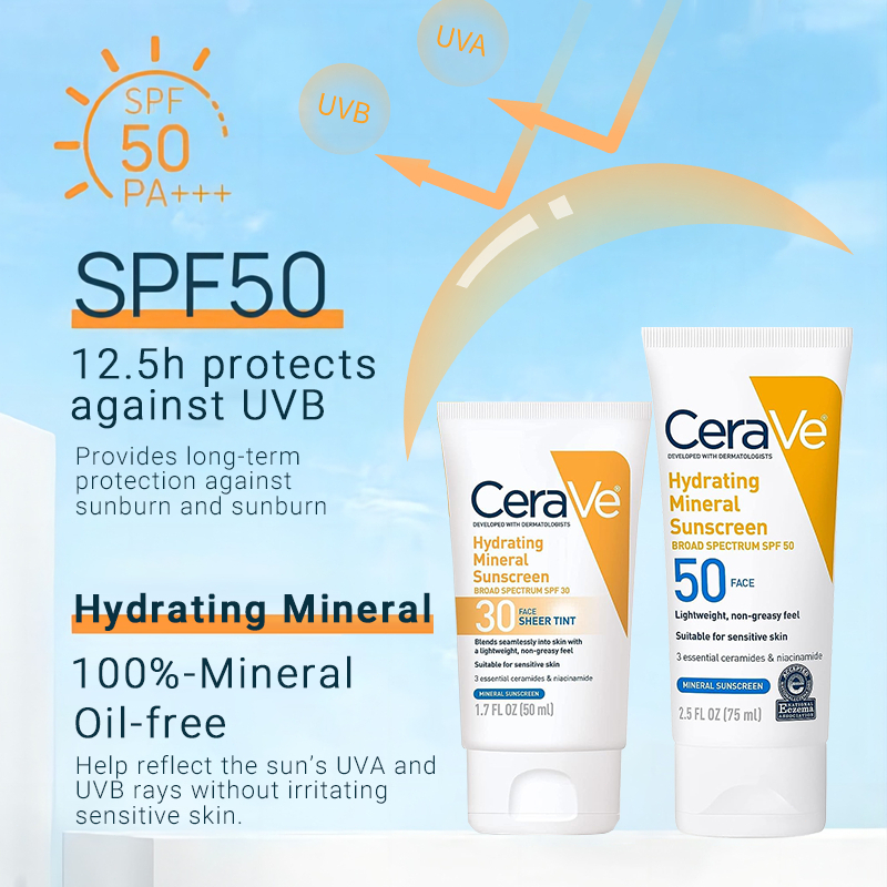 Hydrating Mineral SuncreamFor Face/Ultra-Light Face SPF 50/30 75/50ml เซราวี ครีมกันแดด สำหรับผิวหน้าSunscreen