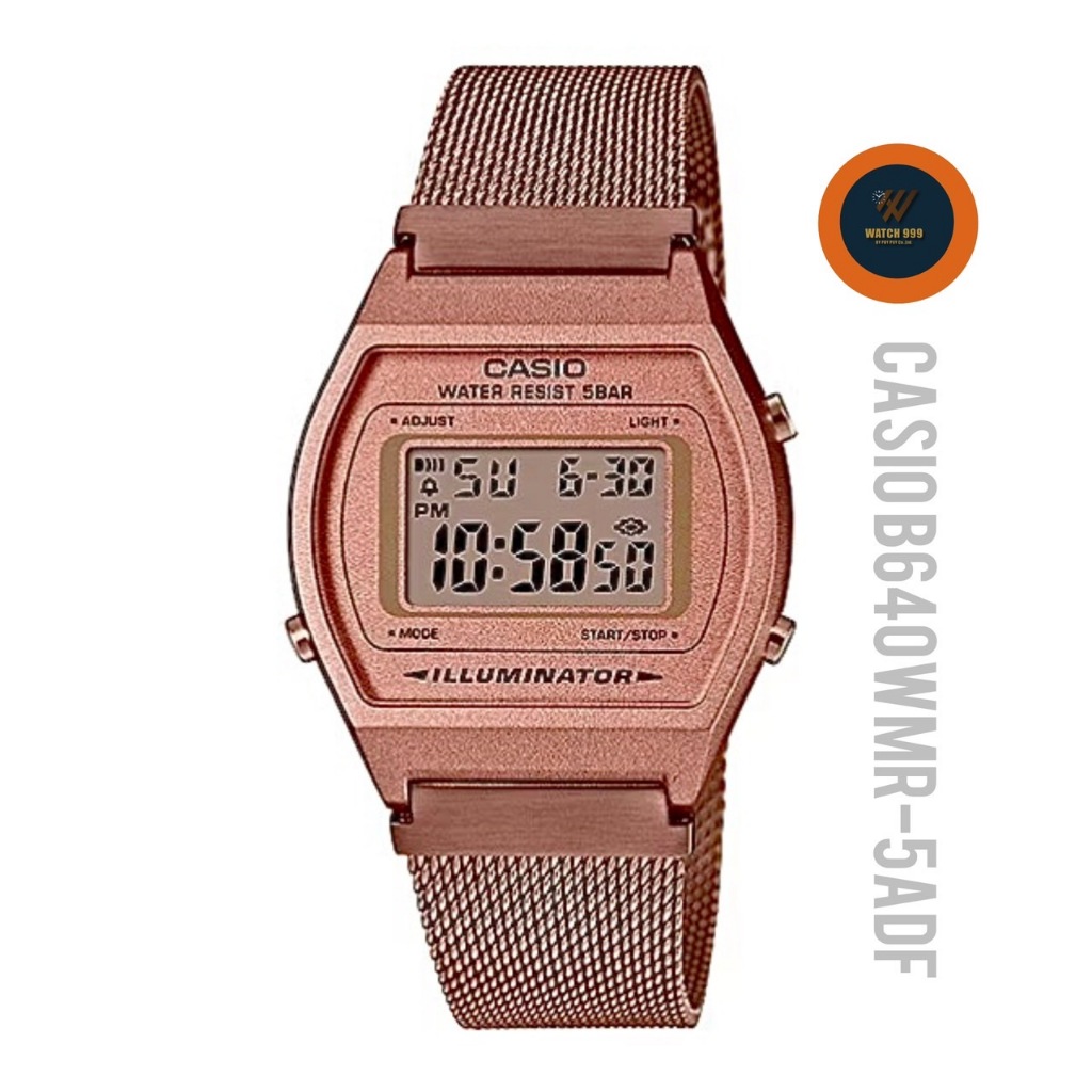 นาฬิกา Casio แท้ รุ่น B640WMR-5ADF ดิจิตอล Pink Gold สายแพร สำหรับผู้หญิง กันน้ำ ของแท้ 100% รับประก