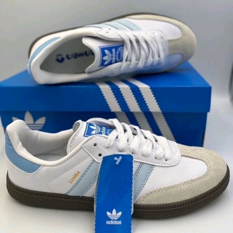 รองเท้า Adidas Samba White Blue Unisex ใส่ได้ทั้ง ชาย หญิง [ ของแท้💯 พร้อมส่ง ]