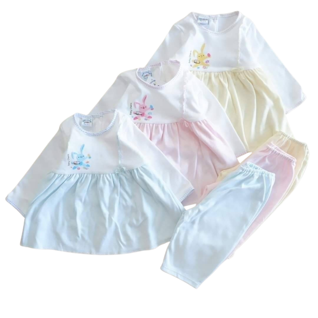 ชุดเซ็ตเด็กผู้หญิง แขนยาว ขายาว ลายกระต่าย 3-6/6-12 M แบรนด์ลูกรัก