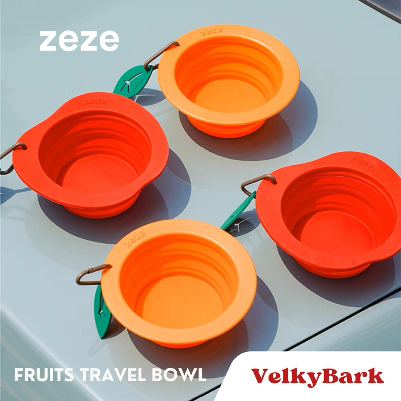 VELKYBARK[พร้อมส่ง] Zeze ชามซิลิโคน พับได้ ชามอาหารสุนัขและแมว พกพาสะดวก Fruits Travel Bowl