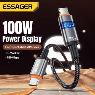 Essager Type-C ถึง Type-C 100W สายเคเบิลข้อมูลจอแสดงผลดิจิตอล พร้อมชิปในตัวเพื่อเอาต์พุตที่เสถียร