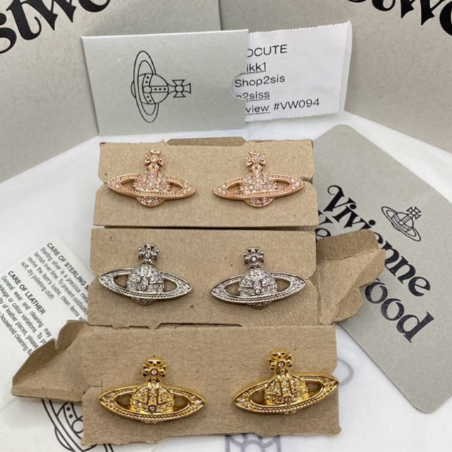 พร้อมส่ง Vivienne Westwood Mini bas relief earrings มี3สี silver , Gold , Pink gokd แท้