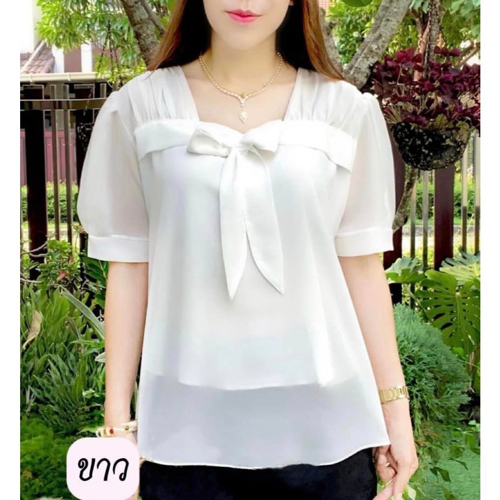เสื้อชีฟอง ผูกโบว์ ผ้าไม่บาง น่ารัก