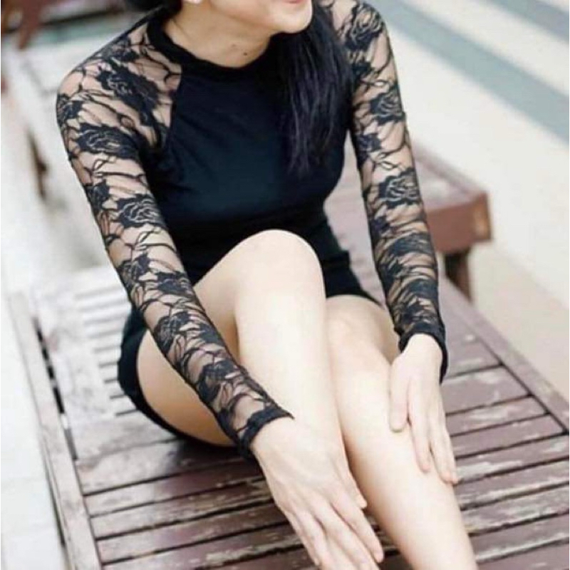 Lace Monaco ◾️ชุดว่ายน้ำเซ็ต 2 ชิ้น เสื้อแขนยาวลูกไม้+ขาสั้น