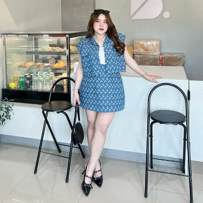 ชุดเซท ชุดเซทยีนส์สาวอวบ 3ชิ้น เสื้อกัก+เสื้อสายเดี่ยว+กระโปรงยีนส์ขาสั้น เซทน่ารักๆ เซทออกงาน แคมป์ปิง ผู้ดีหรูหรา
