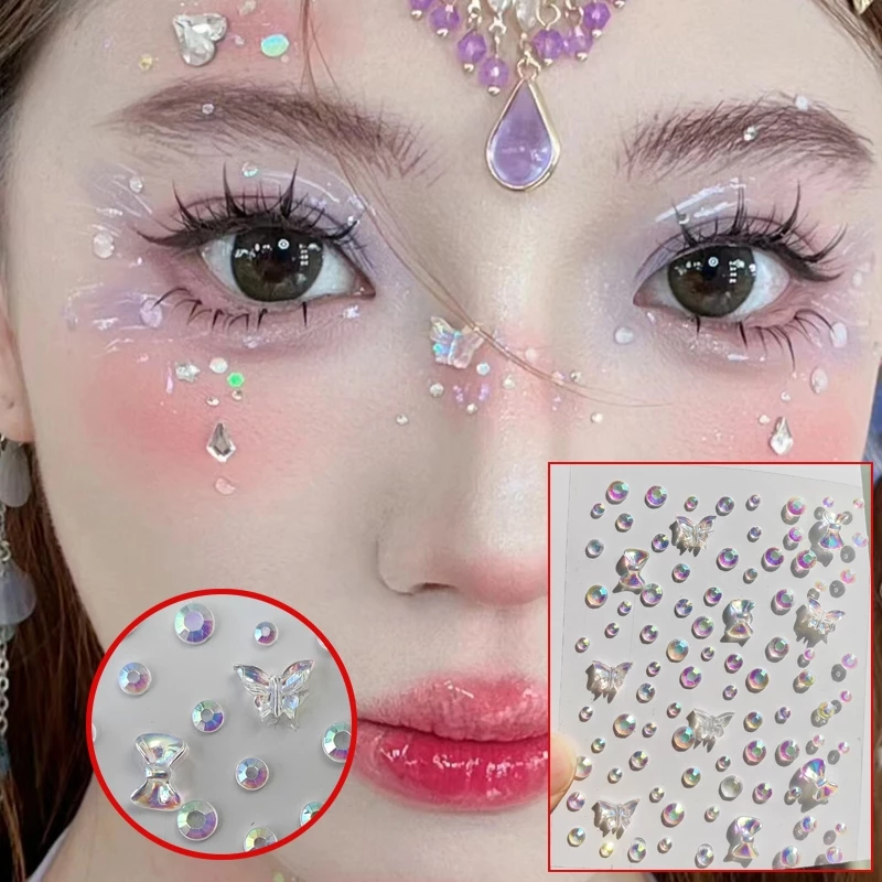 COD-ในไทย💖สติกเกอร์เพชร DIY รูปผีเสื้อดอกไม้3D คริสตัลออโรร่าสีสันสดใส ตกแต่งใบหน้า สำหรับผู้หญิง เครื่องประดับแฟชั่น-Kr thumbnail 7
