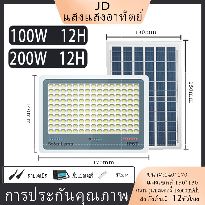 ไฟโซล่าเซลล์ ไฟ LED ไฟสวนโซล่าเซลล์ ไฟถนน โซล่าเซลล์ สปอร์ตไลท์ LED แสงแสงอาทิตย์ jd solar light ของแท้ กันน้ำ ทนทาน