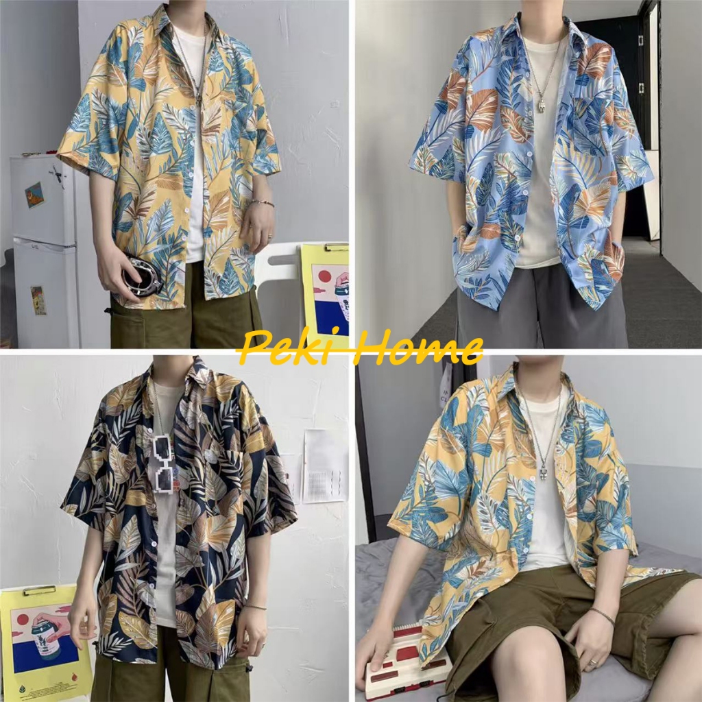 เสื้อเชิ้ตแขนสั้นผ้าเย็น ลายดอกไม้ สำหรับเที่ยวทะเล
