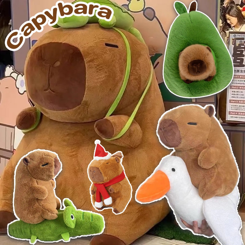 คาปิบาร่า Capybara ตุ๊กตาคาปิบารา ตุ๊กตาผ้ากํามะหยี่ขนนิ่ม พร้อมกระเป๋าเป้สะพายหลัง น่ารัก ของเล่นสําหรับเด็กผู้หญิง